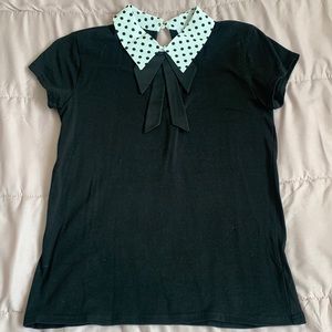 Black and white cotton short sleeve dress shirt